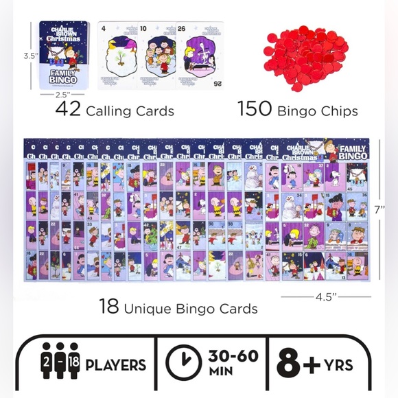 NEW Peanuts Charlie Brown Christmas Family Bingo Card Game Snoopy Lucy Linus - Picture 4 of 6